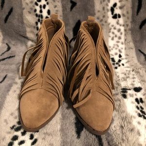 Tan Suede Fringe Booties